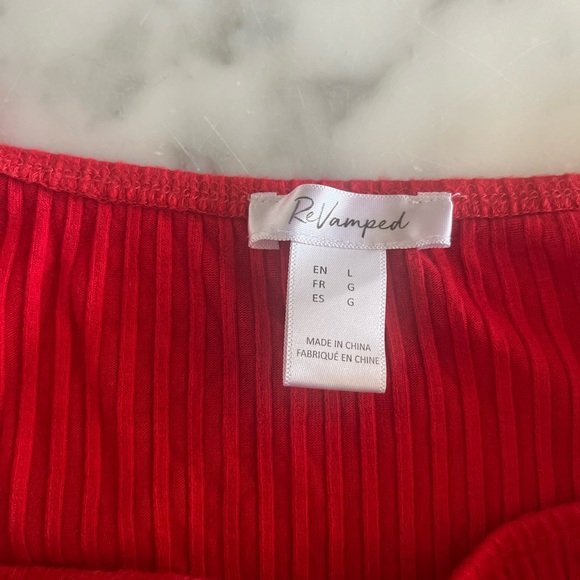 Red Revamped Ribbed Square-neck bodysuit - Picture 3 of 5